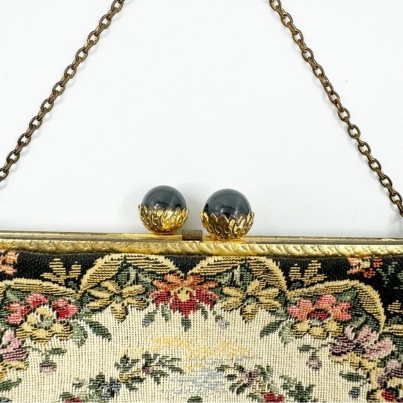 ✅ VINTAGE Walborg French Tapestry Purse Garden Scene WITH Chain 1940-1950'S - Picture 3 of 7